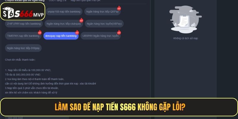 Làm sao để nạp tiền S666 không gặp lỗi?